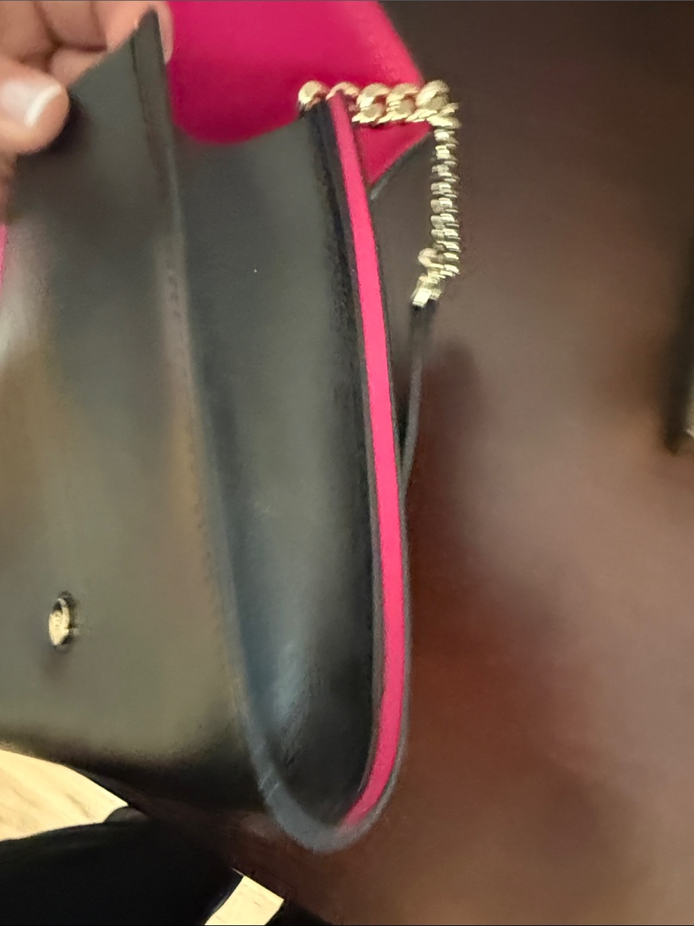 kate spade Black and Pink Leather Shoulder Bag with Gold Chain Strap - Picture 5 of 6